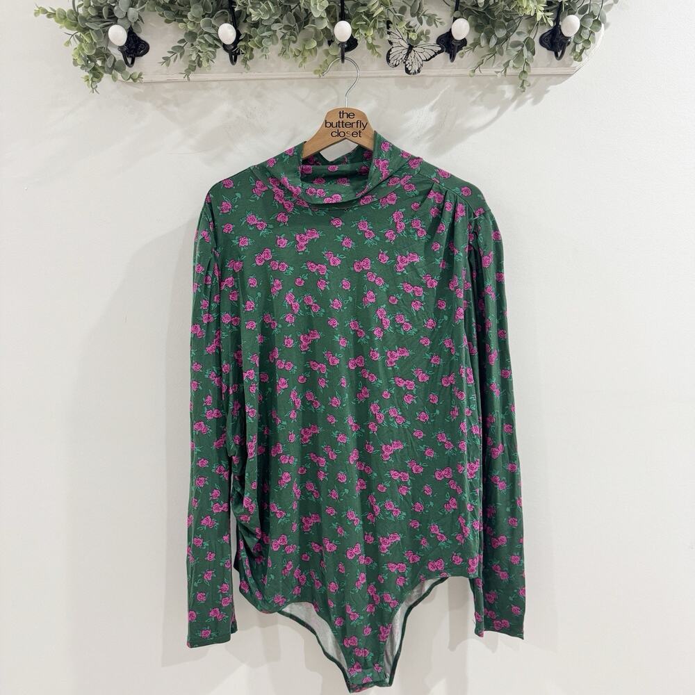 ModCloth Green Floral Mock Neck Bodysuit 3X New